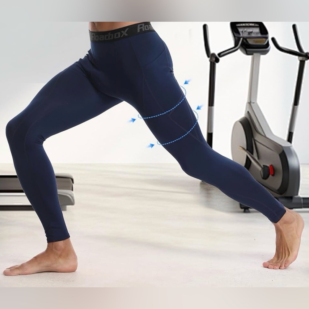 Roadbox Men's Navy Blue Compression Yoga/Sports Pants